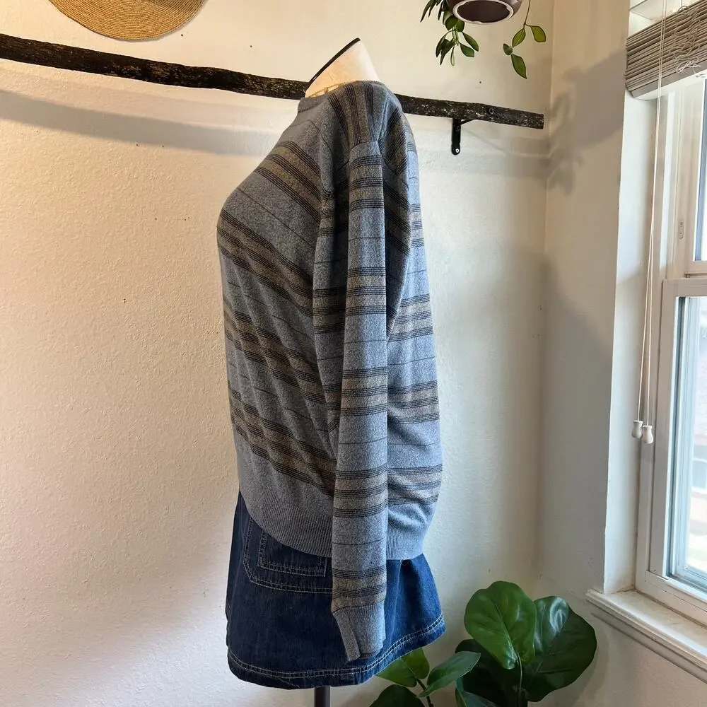 Vintage 90s Blue Knit Oversized Striped Crewneck Pullover Sweater Size XL